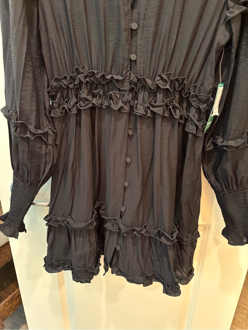 Black Ruffled Button-Front Mini Dress - NWT - Picture 4 of 9